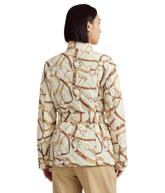 Belting-Print Diamond-Quilted Down Coat