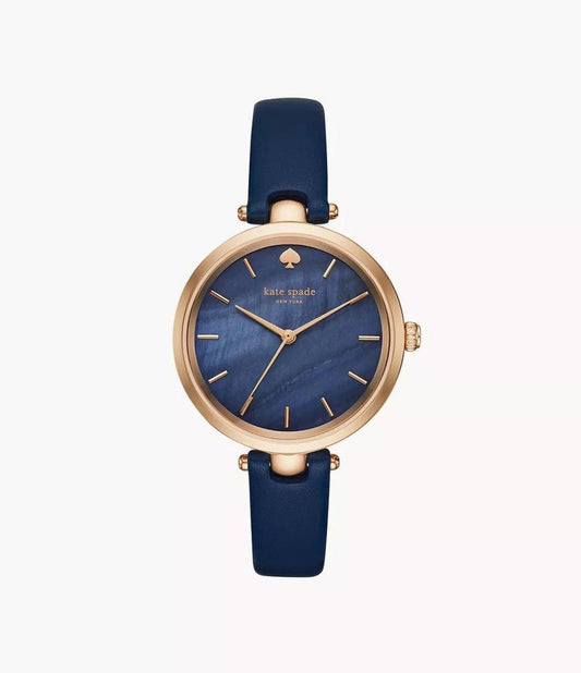 kate spade new york holland three-hand navy leather watch