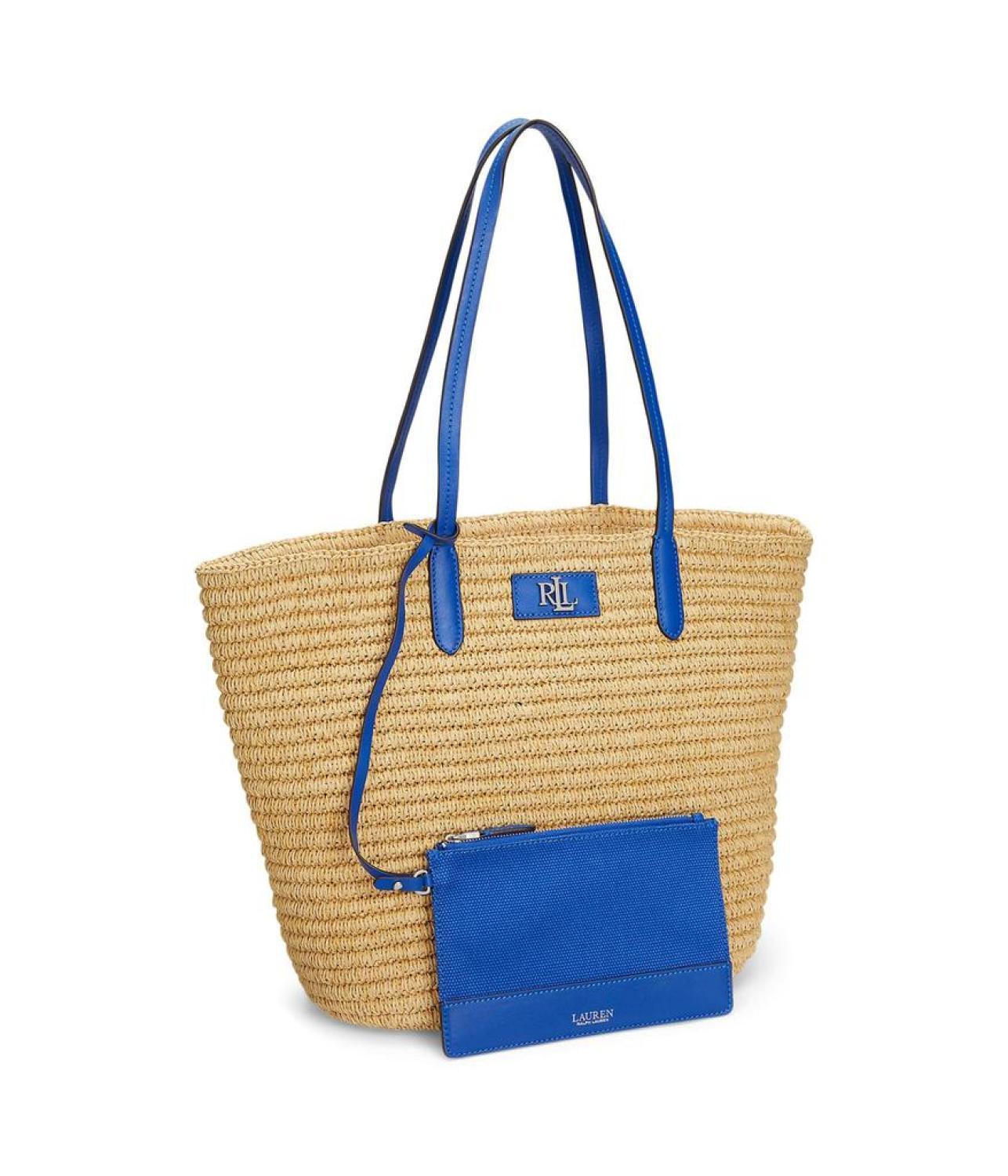 Brie Leather-Trim Straw Medium Tote Bag