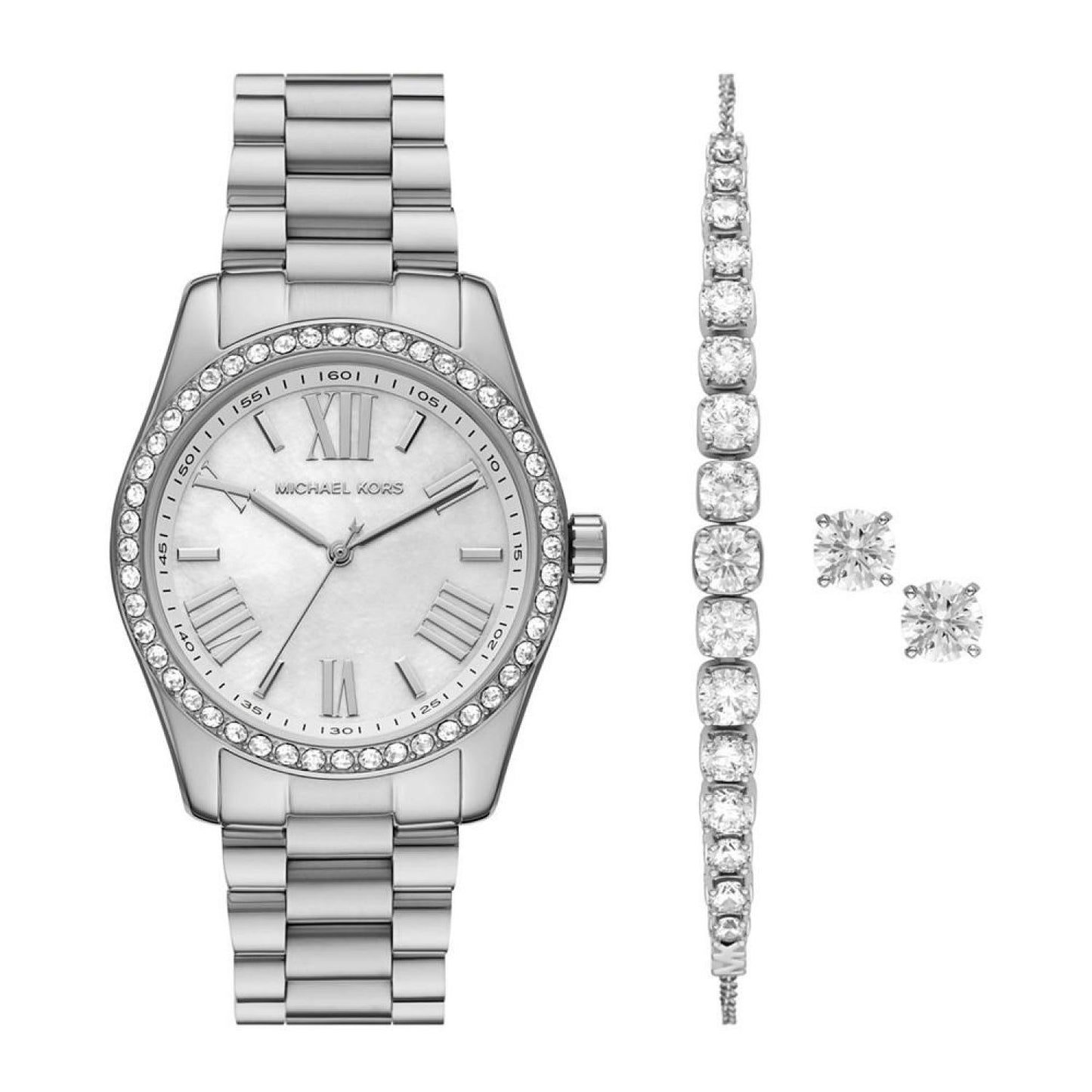 Women's Lexington Three-Hand Silver-Tone Stainless Steel Watch 38mm and Jewelry Gift Set