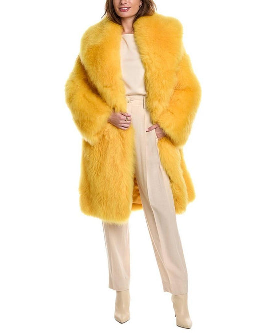 Michael Kors Collection Shawl Collar Shearling Balmacaan