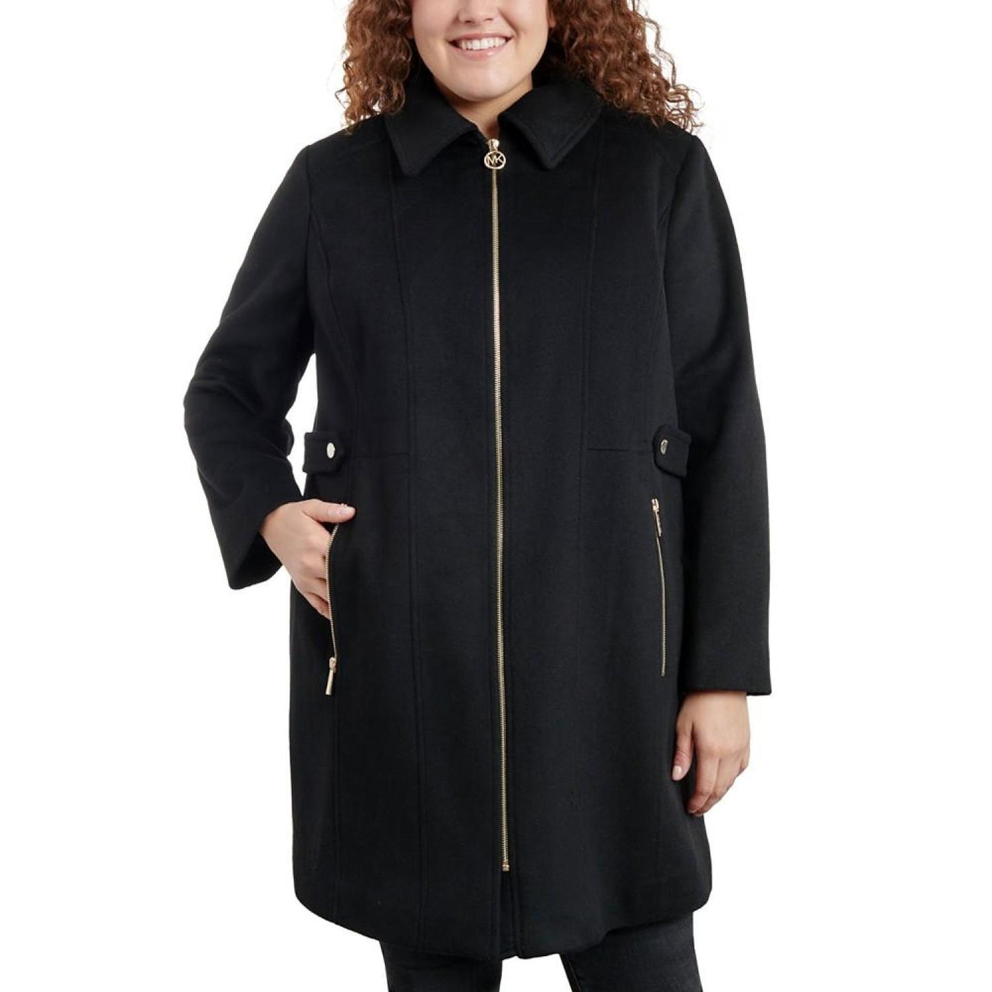 Women's Plus Size Club-Collar Zip-Front Coat