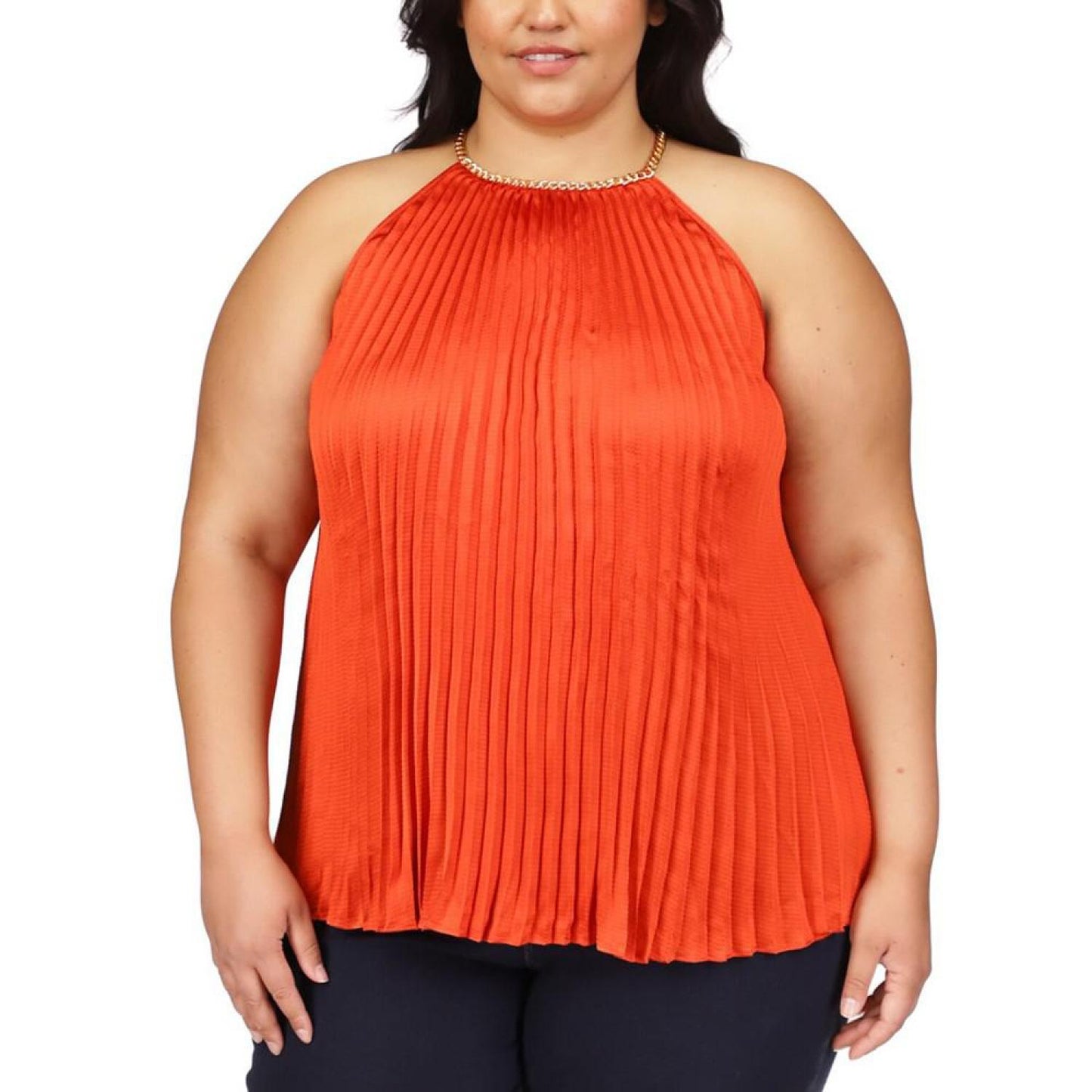 Plus Size Pleated Chain-Neck Top