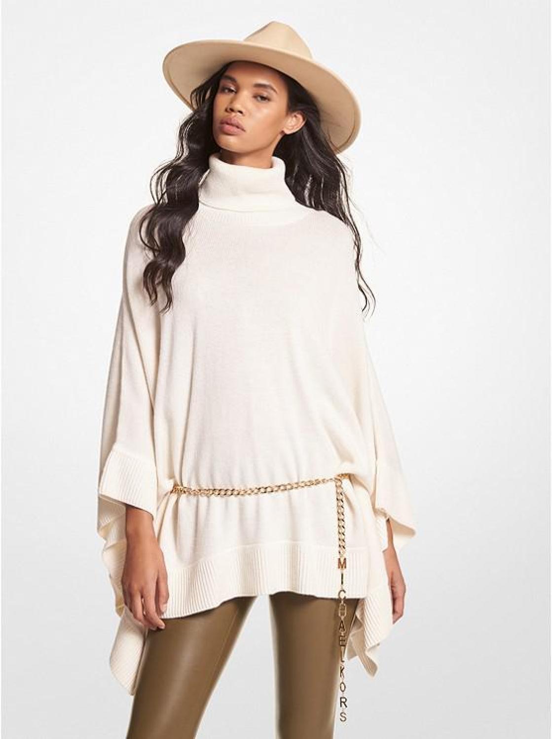 Wool Blend Turtleneck Poncho