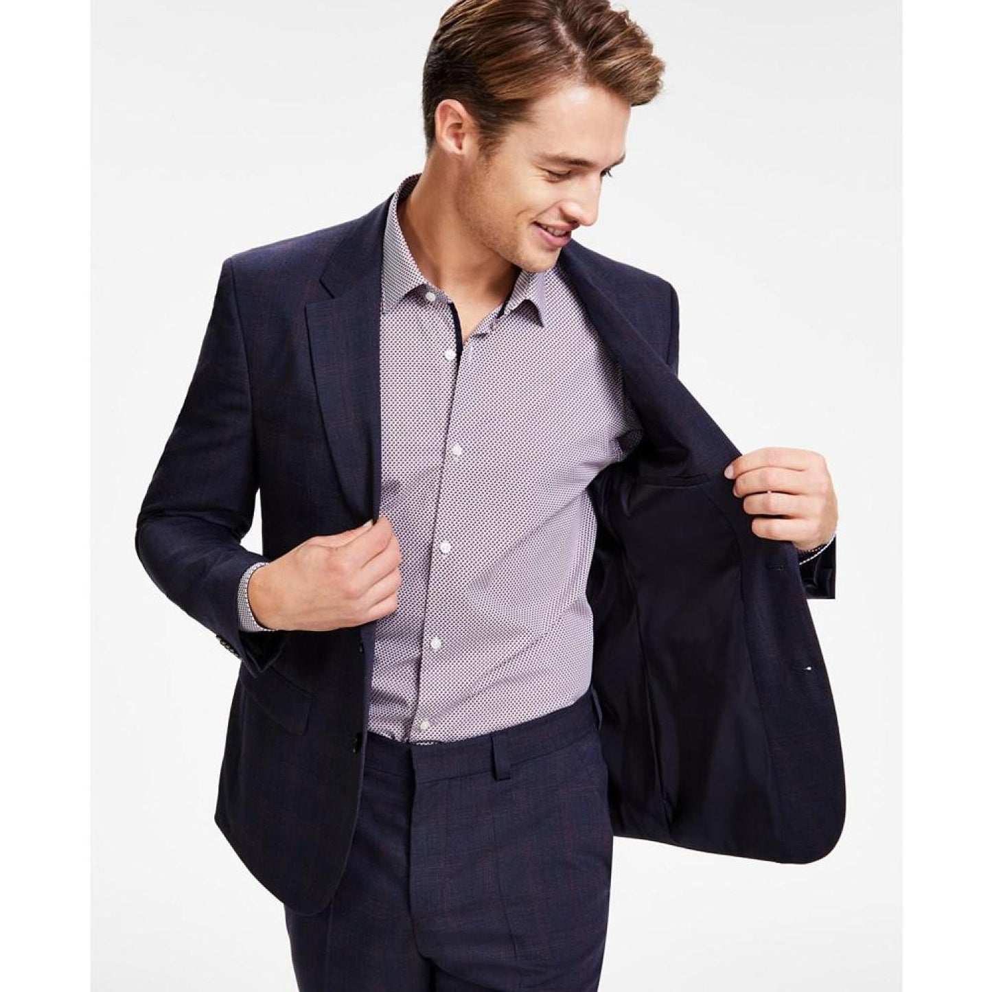 Men's Modern-Fit Wool Blend Check Suit Jacket