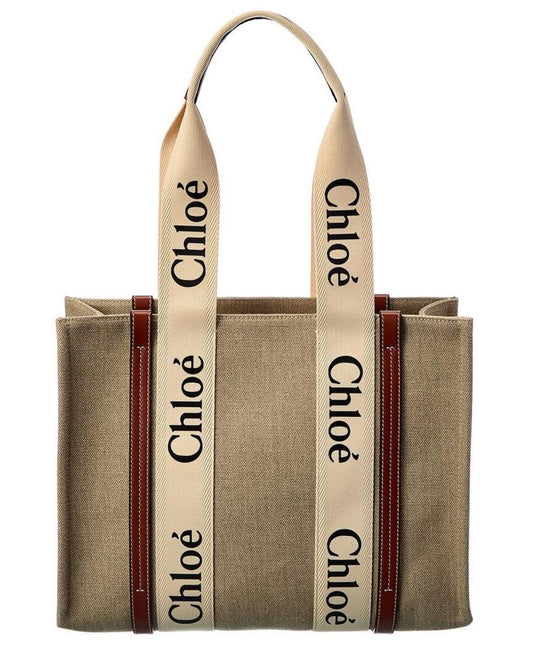 Chloé Woody Medium Canvas & Leather Tote