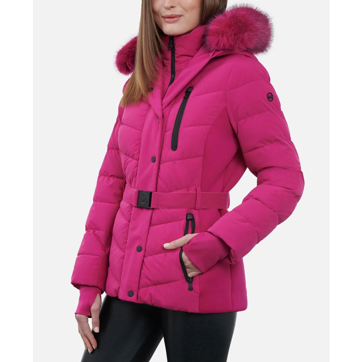 Fur trim hooded hot sale puffer jacket