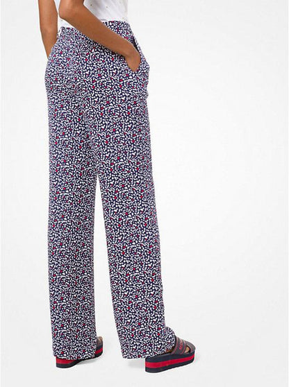 Heart-Print Silk-Georgette Pajama Pants