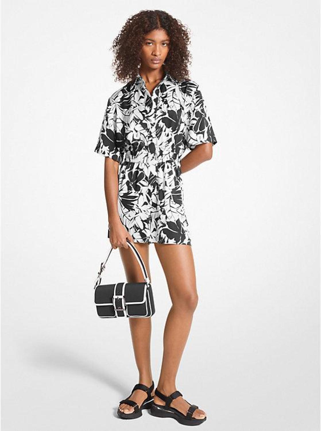 Palm Print Satin Romper