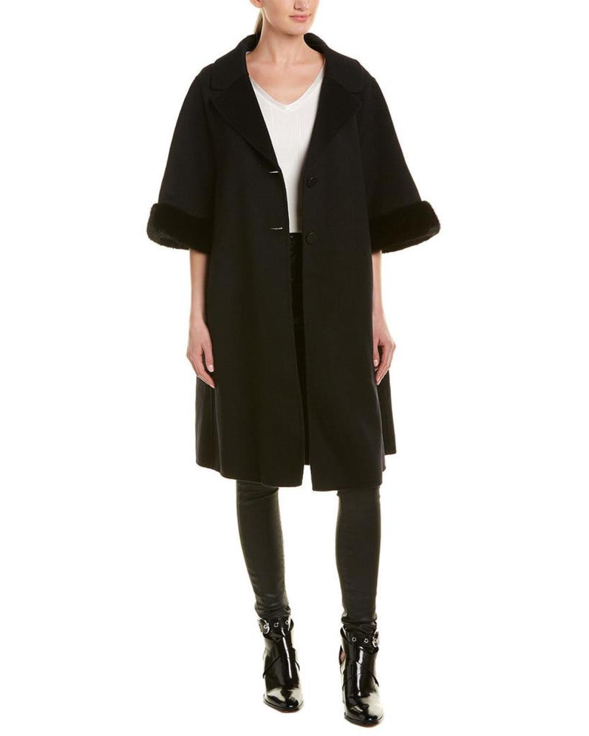 FENDI Cropped-Sleeve Wool Coat