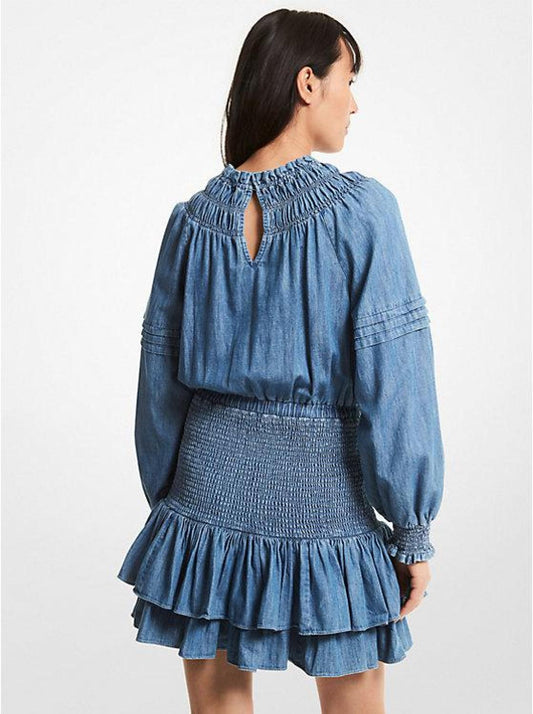 Cotton Chambray Smocked Dress