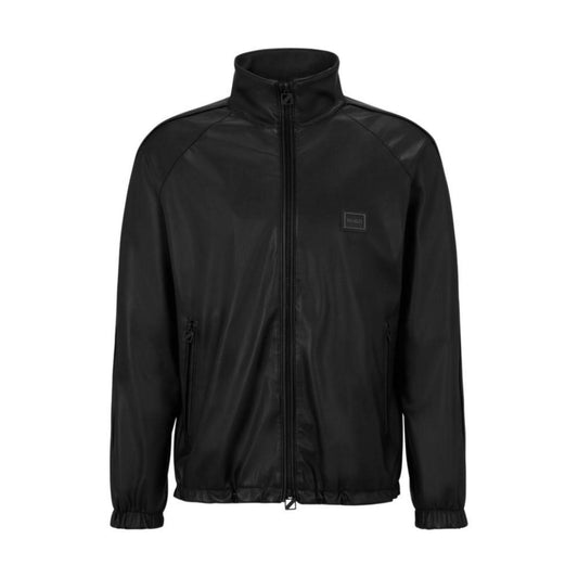 Faux-leather relaxed-fit jacket with framed logo