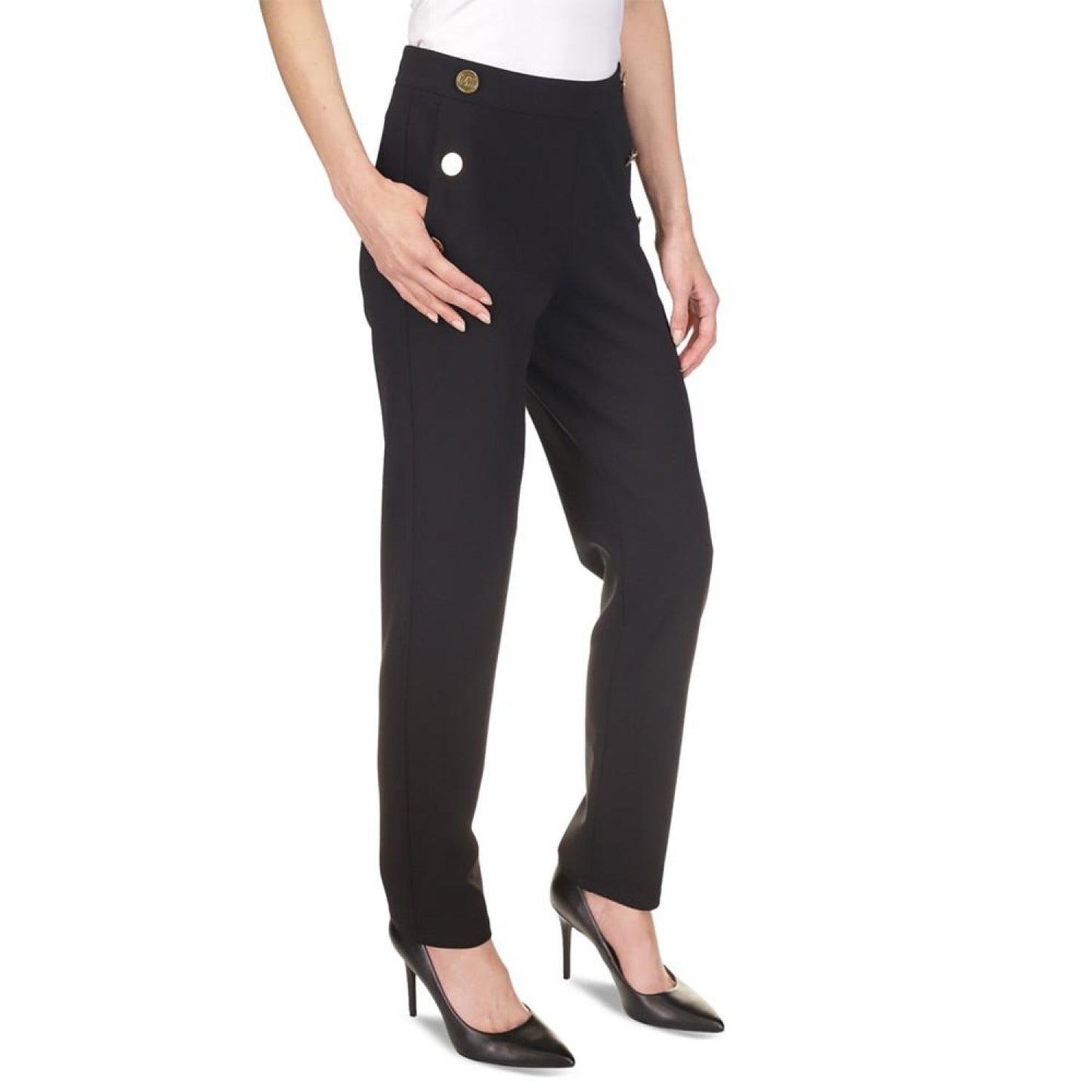 Women's Button High-Rise Ankle Pants