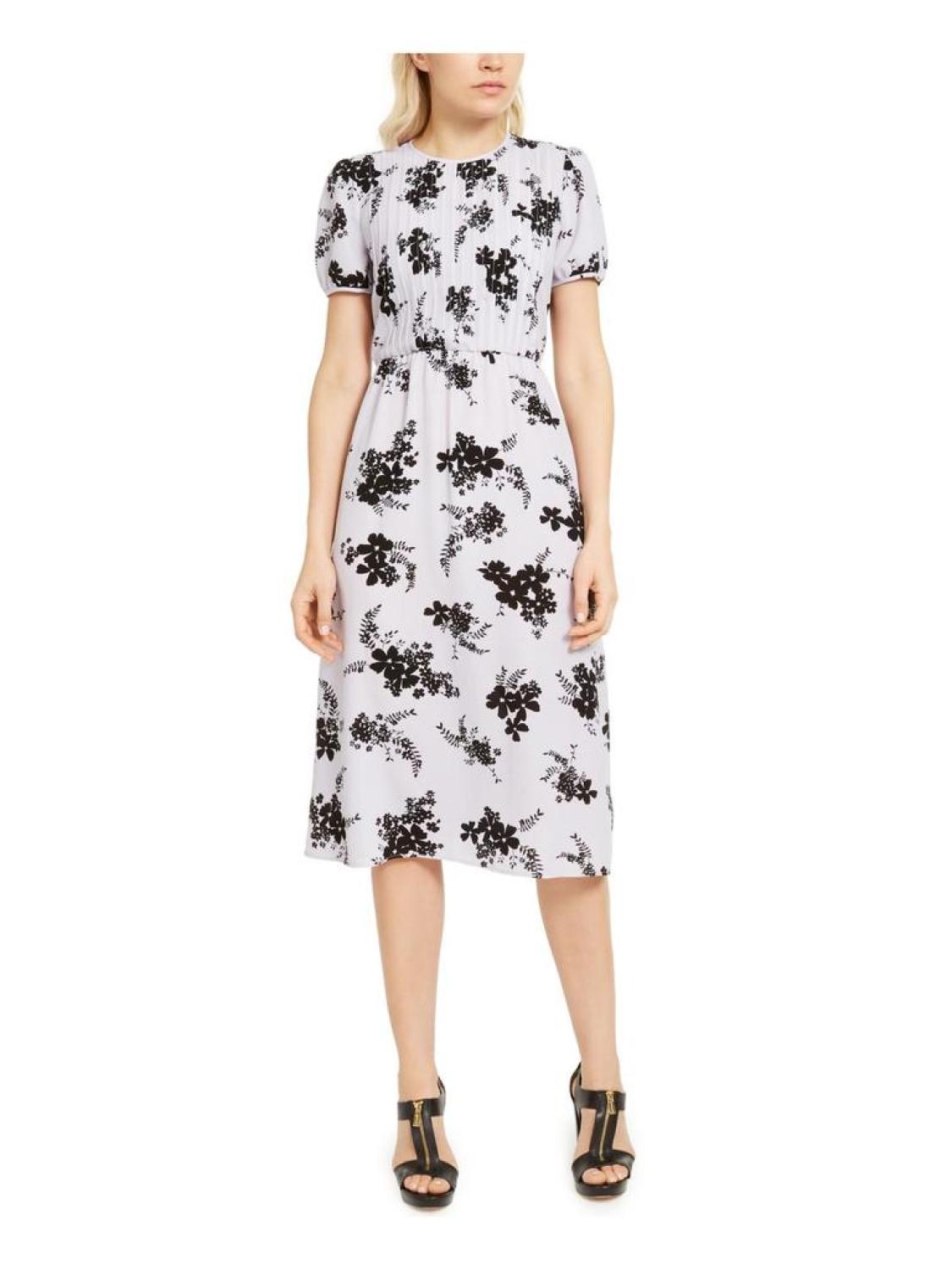 Womens Floral Print Pintuck Midi Dress