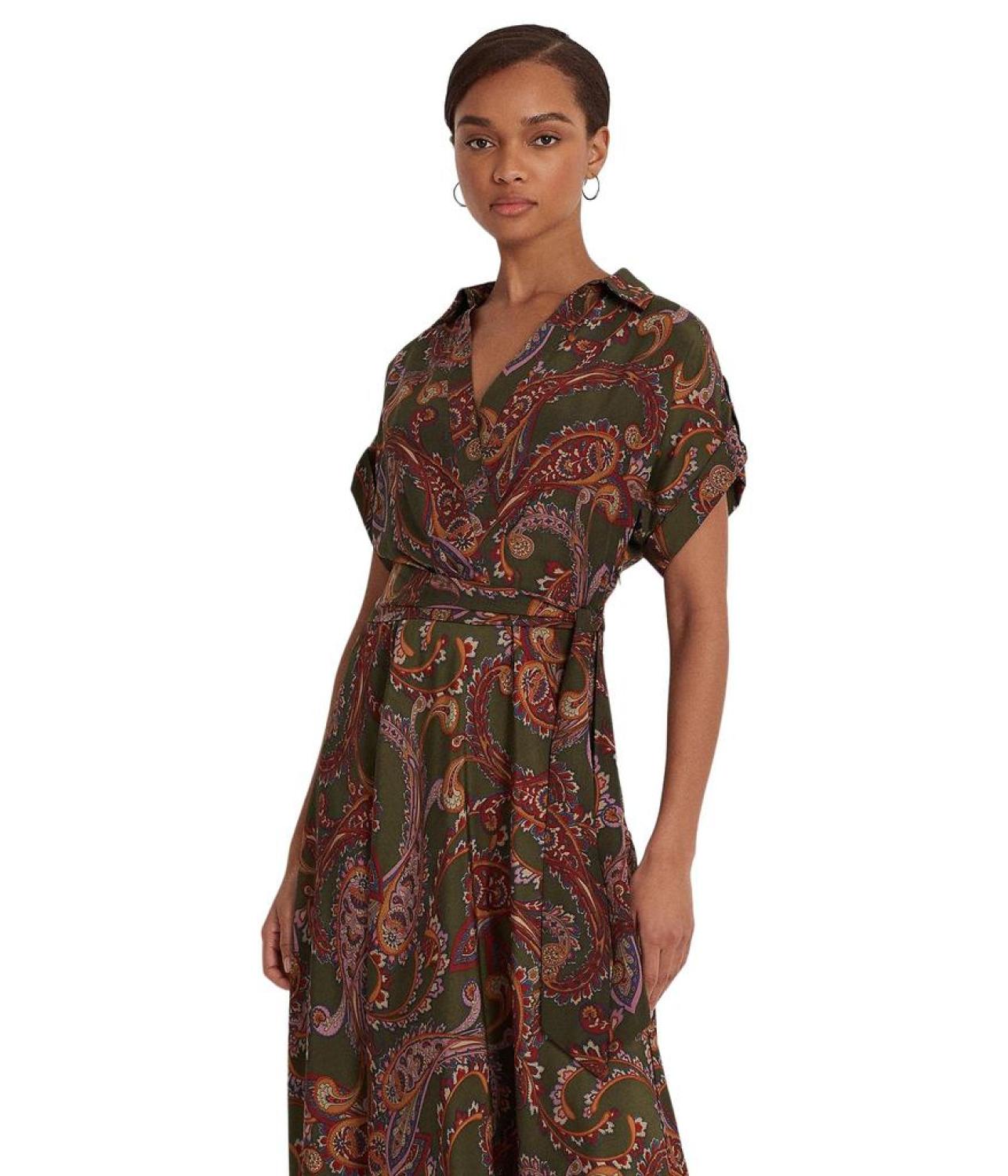 Paisley Belted Crepe Dress