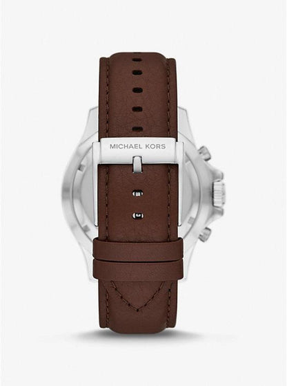 Oversized Everest Silver-Tone and Leather Watch