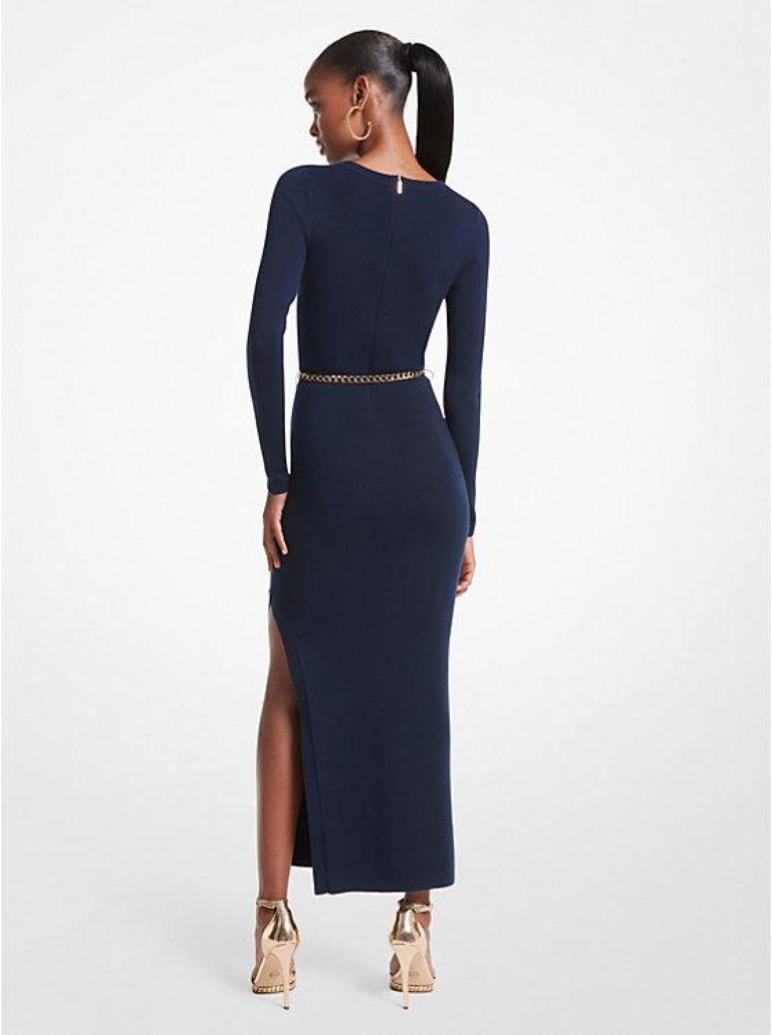 Wool Blend Belted Midi Dress