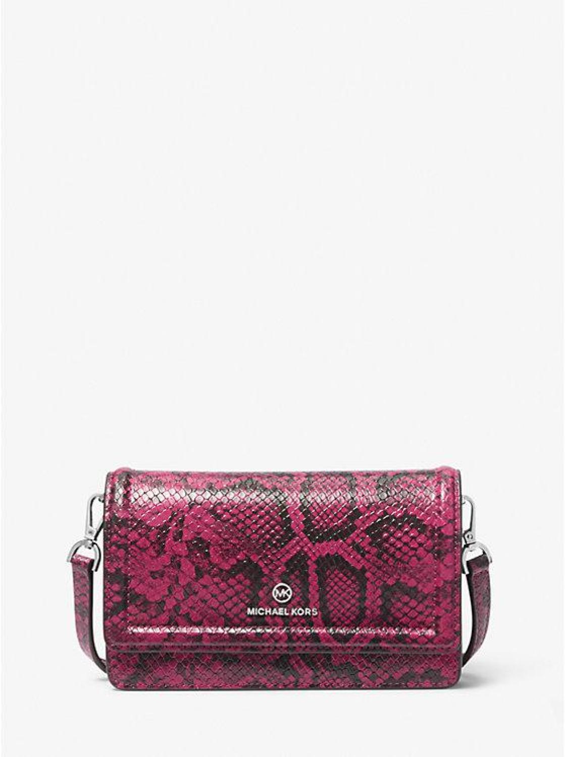 Jet Set Small Snake Embossed Leather Smartphone Crossbody Bag