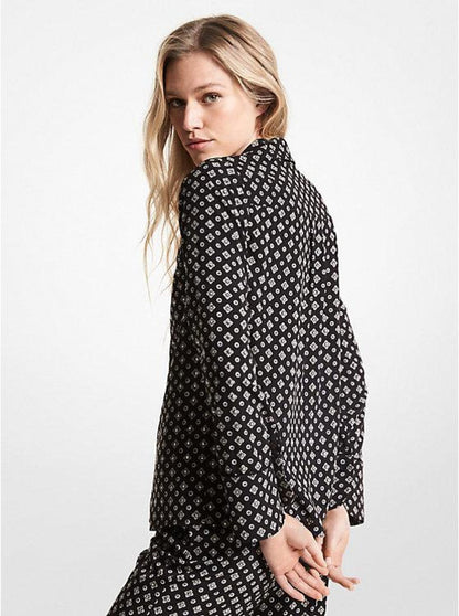 Studded Medallion Crushed Crepe Pajama Shirt