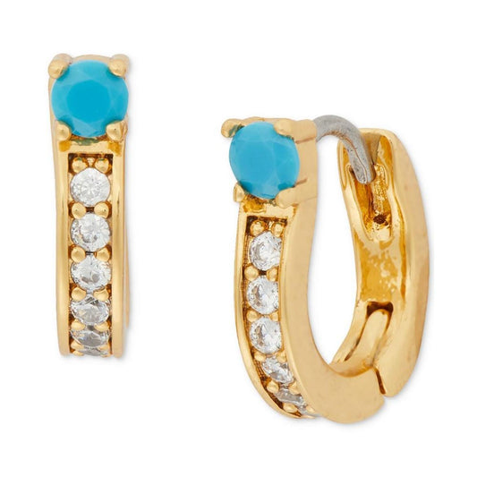 Gold-Tone Small Cubic Zirconia & Stone Huggie Hoop Earrings, 0.47"