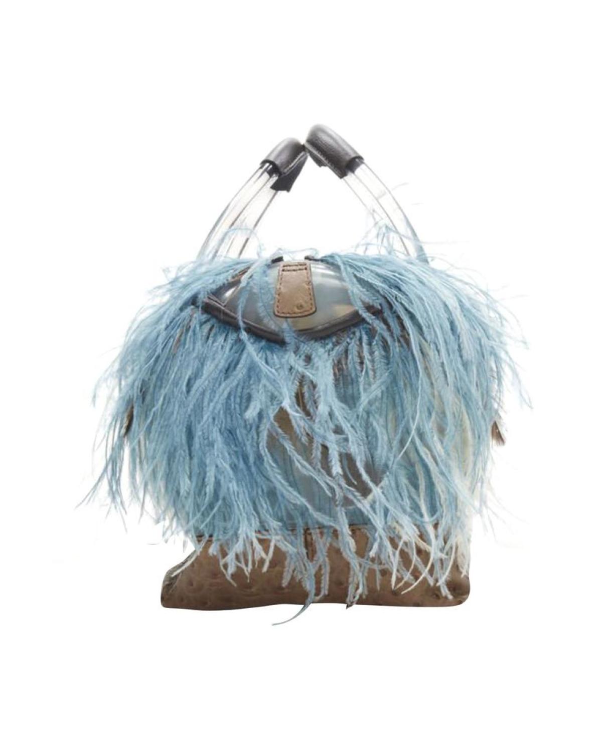 rare FURLA Candy Burlesque limited edition feather trim PVC Boston bag