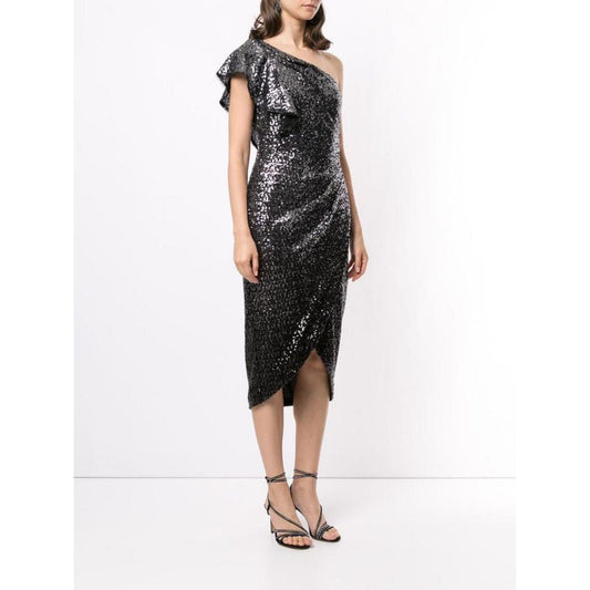 One Shoulder Sequin Wrap Tea-Length Dress