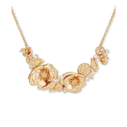 Gold-Tone Crystal & Flower Statement Necklace, 16" + 2" extender