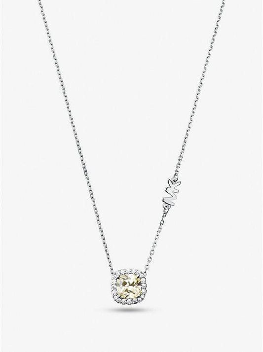 Precious Metal-Plated Sterling Silver Pavé Halo Necklace