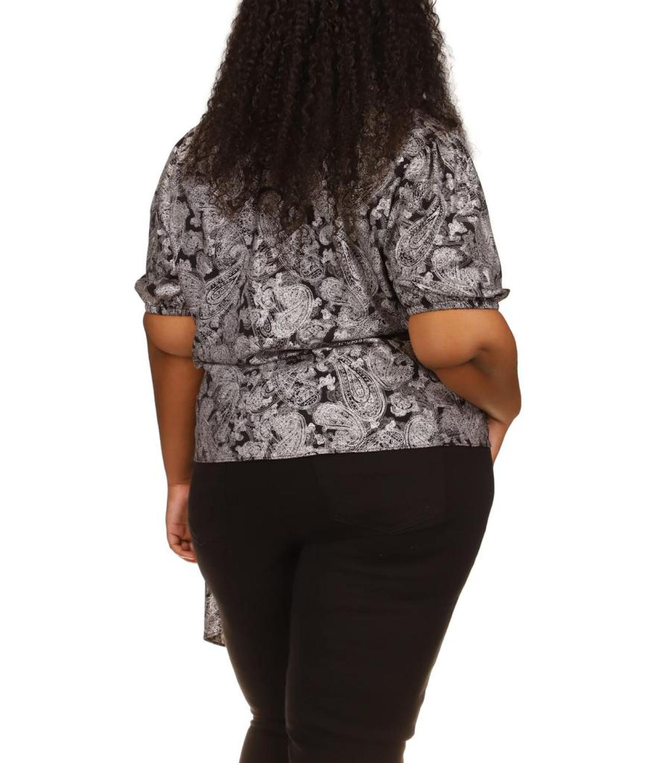 Plus Size Foil Paisley Wrap Top