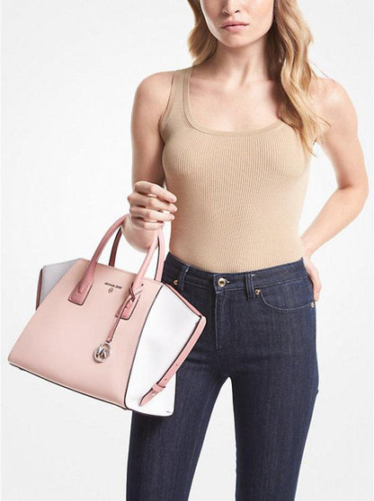 Avril Large Color-Block Pebbled Leather Top-Zip Satchel