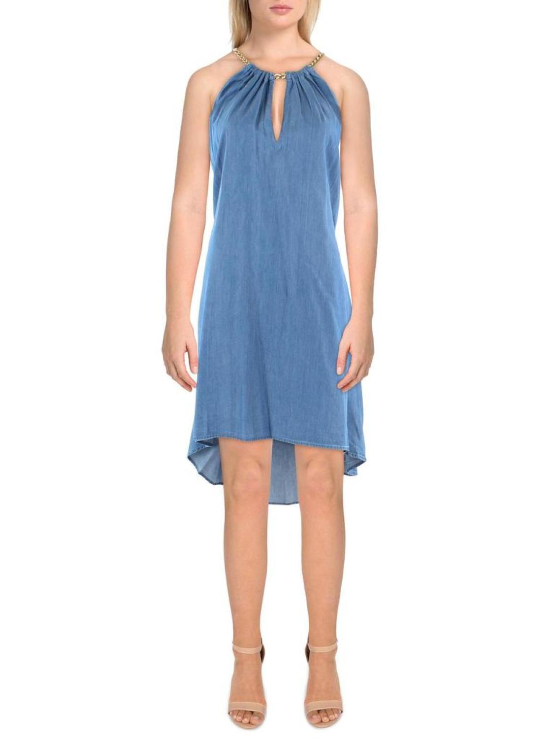 Womens Gathered Hi-Low Midi Dress