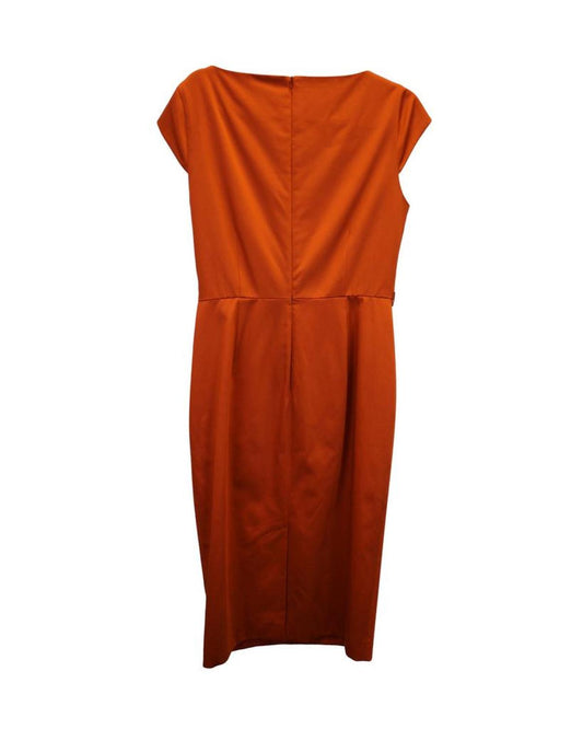 Max Mara Orange Cap Sleeve Belted Dress in Orange Cotton