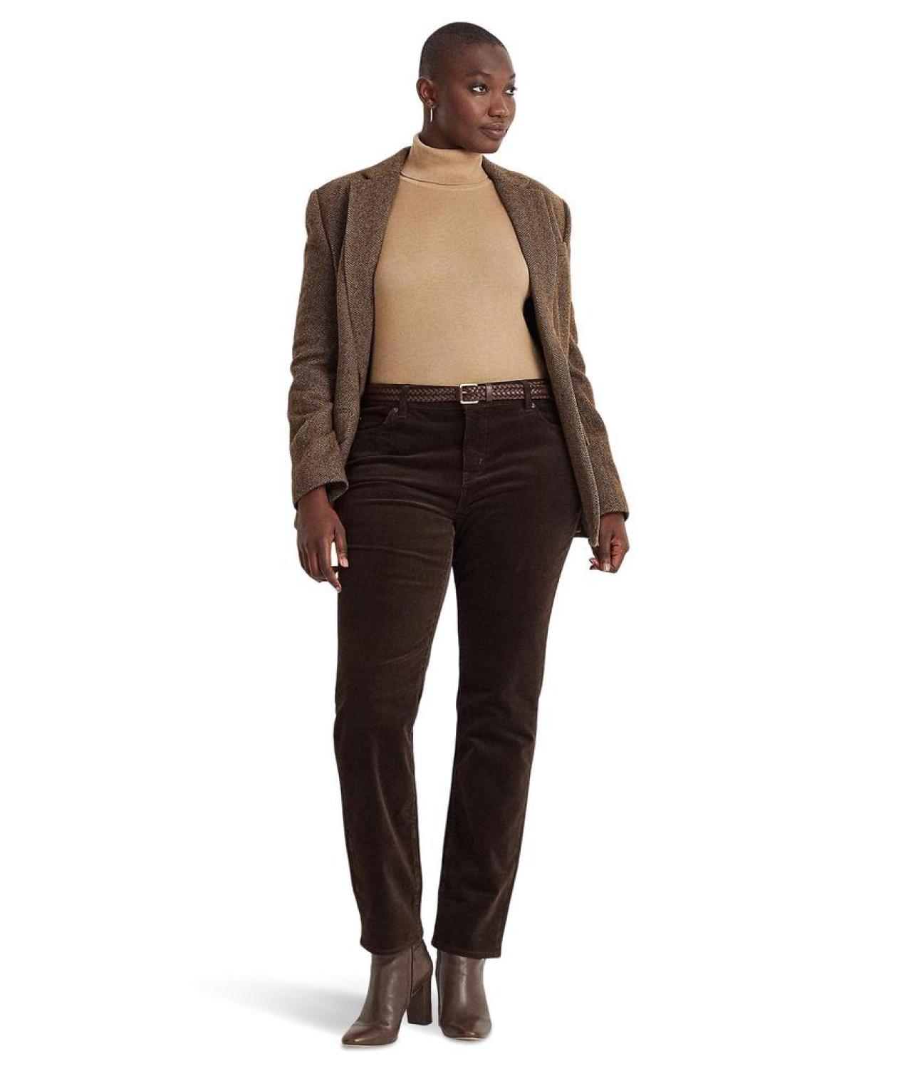 Plus Size Corduroy Mid-Rise Straight Pants