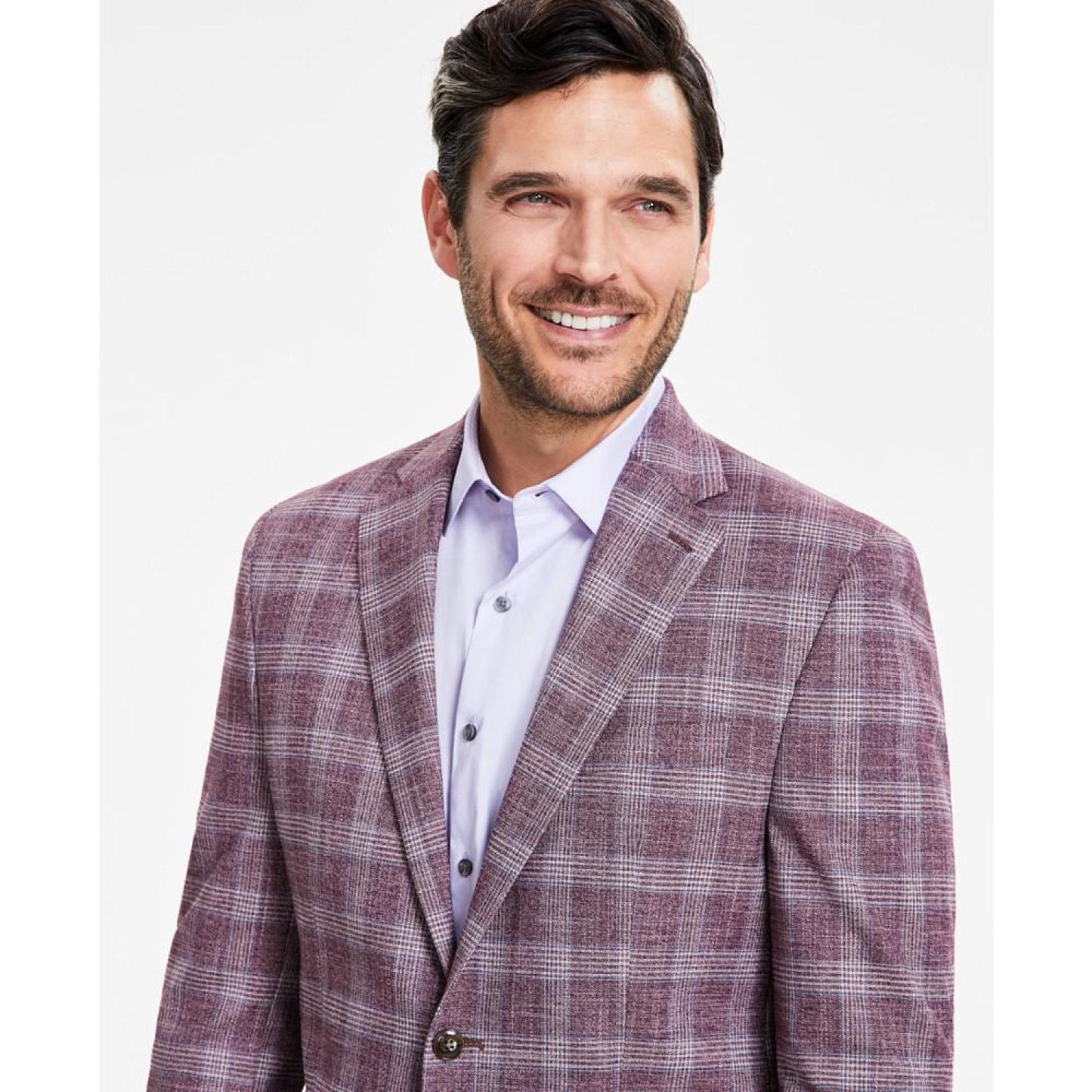 Men's Classic-Fit Berry Plaid Sport Coat