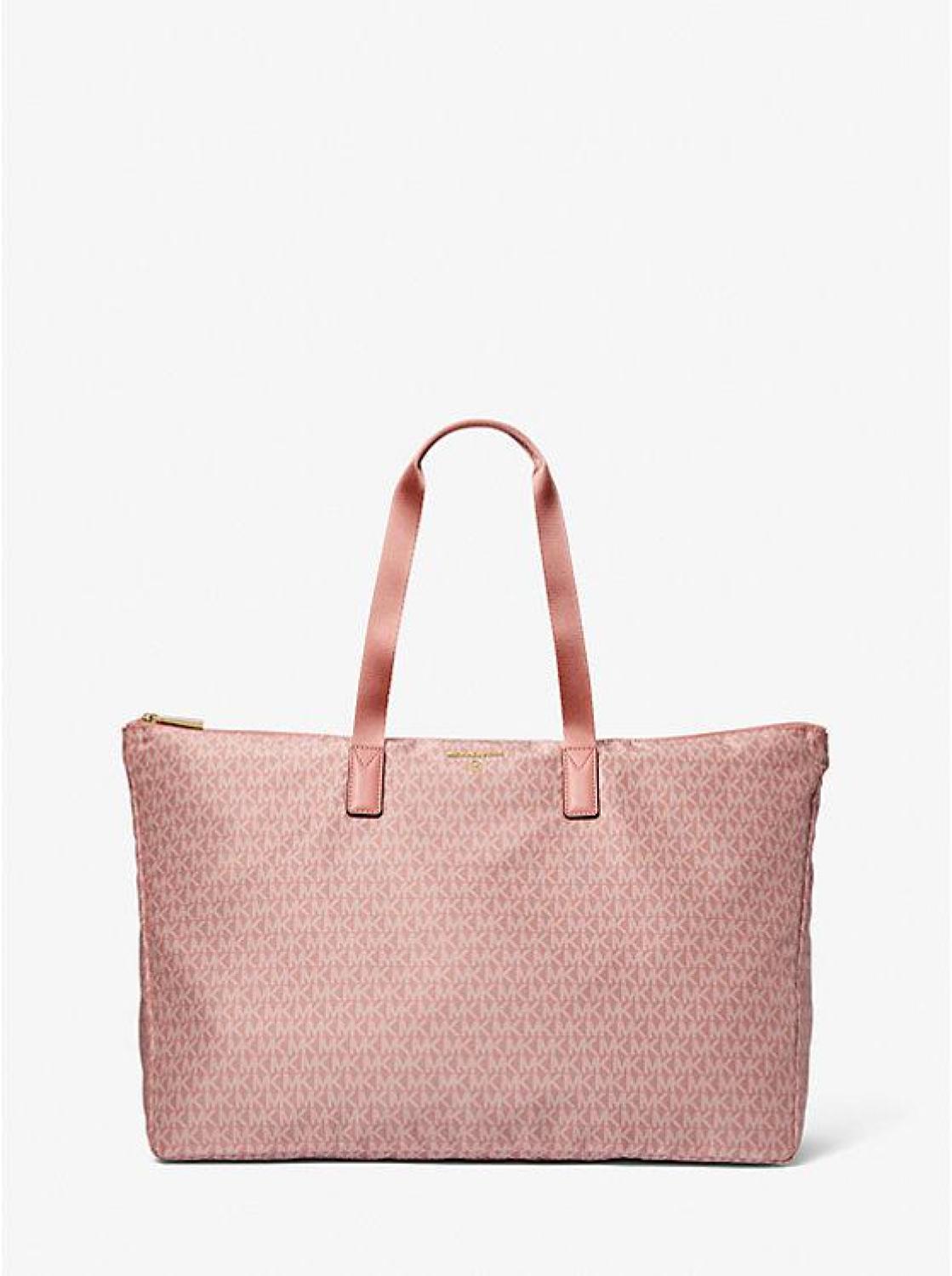 Jet Set Travel Large Signature Logo Print Woven Tote Bag