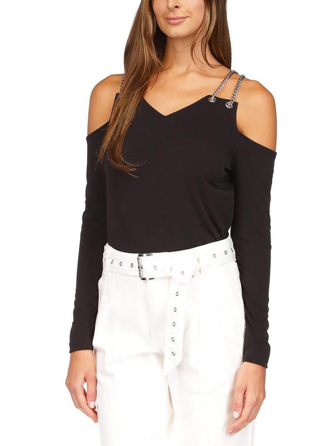 Womens Cold Shoulder V-Neck Cropped