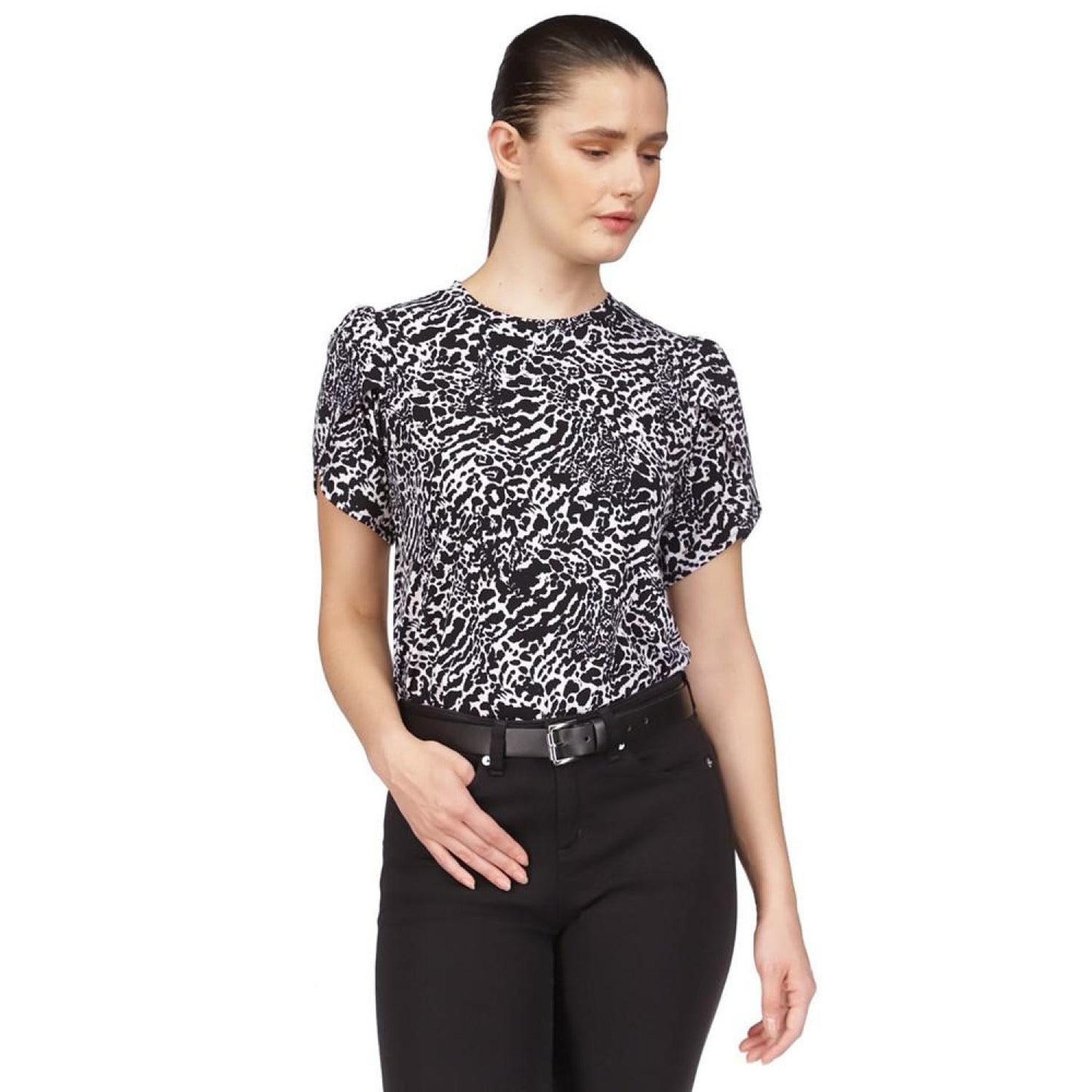 Women's Animal-Print Petal-Sleeve Top