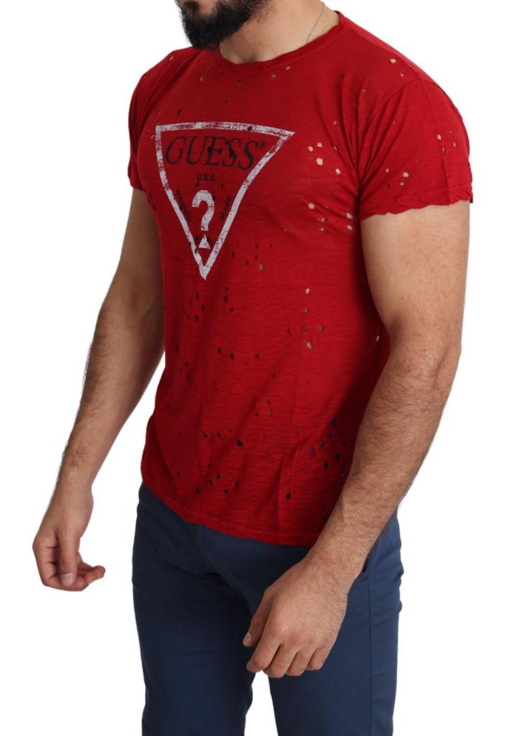 Guess  Cotton Logo Print Men Casual Top Perforated Men's T-shirt