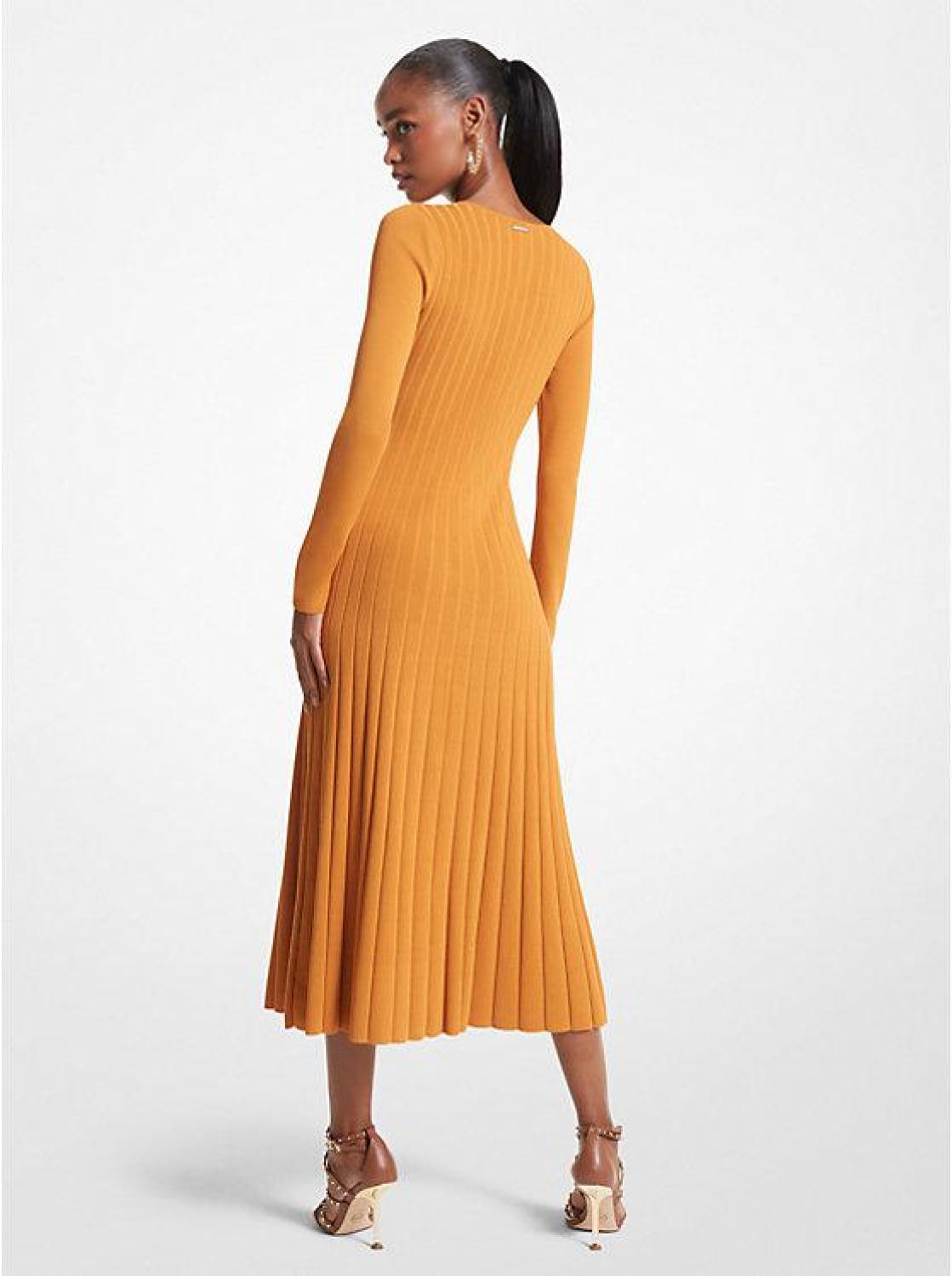 Ribbed Stretch Knit Ring Midi Dress