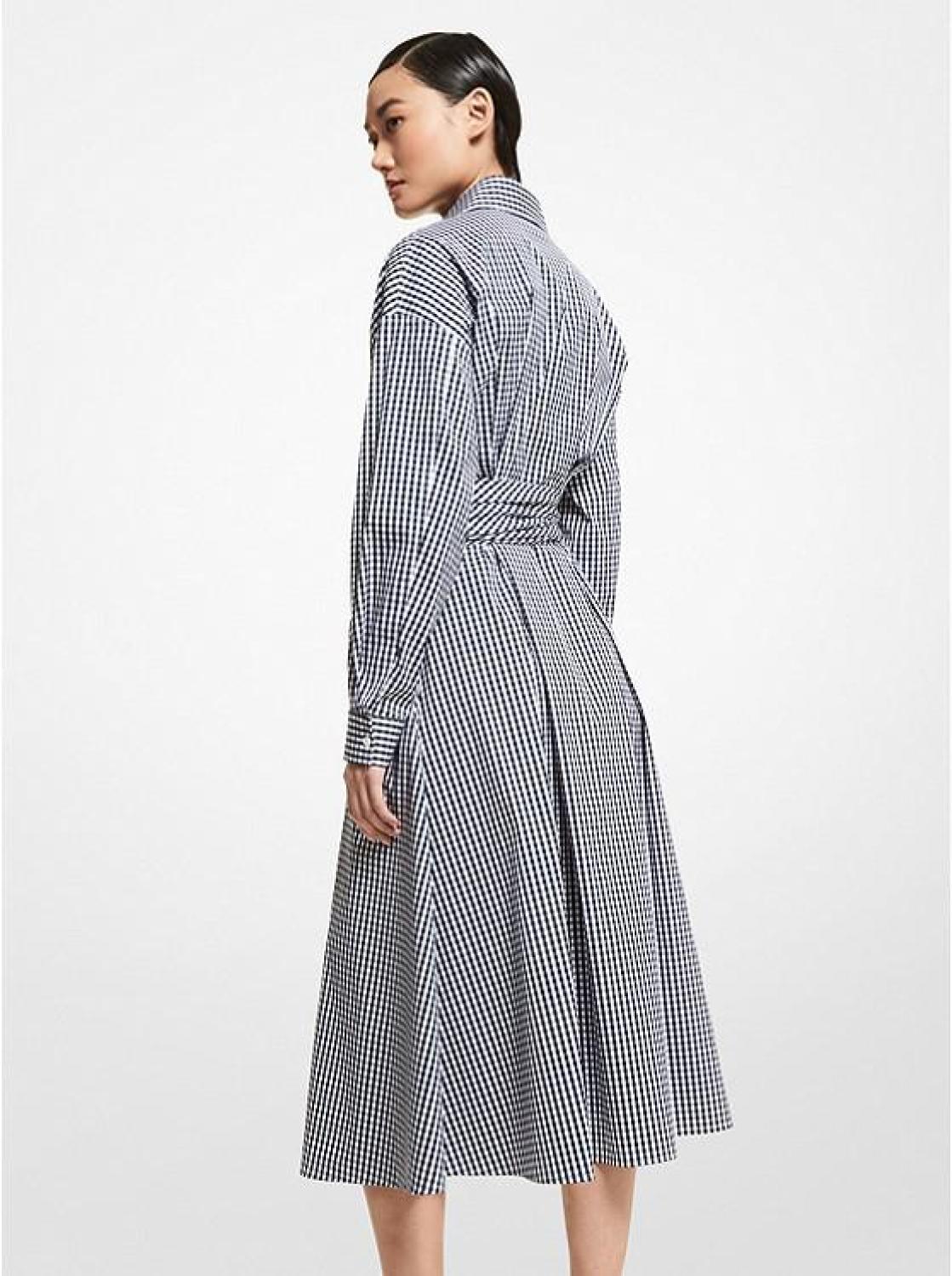 Gingham Stretch Cotton Poplin Shirtdress