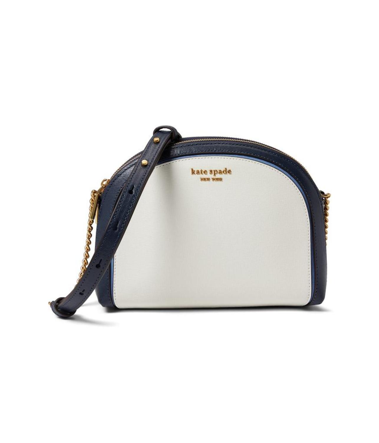 Morgan Color-Blocked Saffiano Leather Double Zip Dome Crossbody