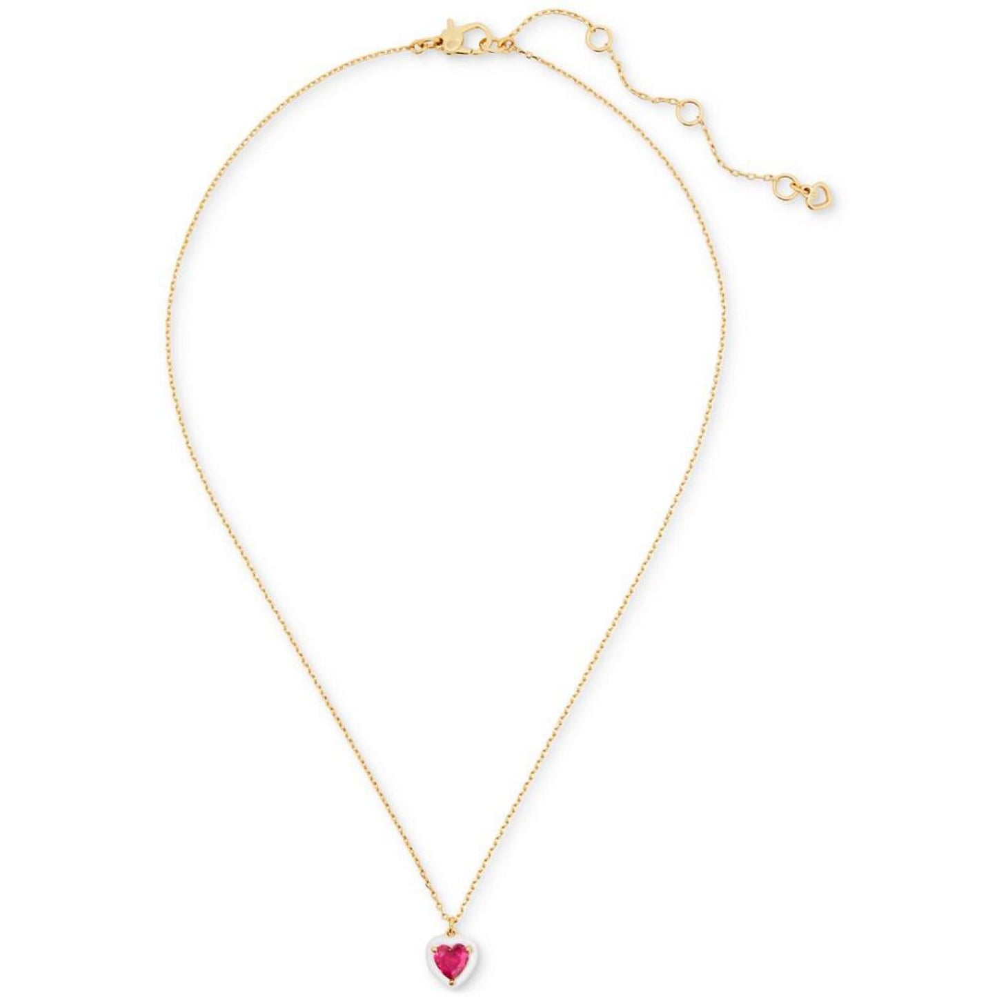 Gold-Tone White-Framed Red Crystal Heart Pendant Necklace, 16" + 3" extender