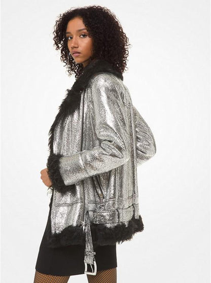 Metallic Shearling Coat