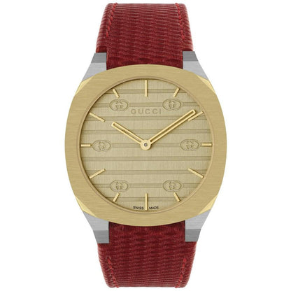 Women's Swiss 25H Red Leather Strap Watch 34mm