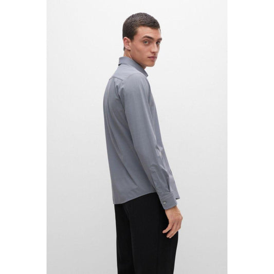 Slim-fit shirt in micro-patterned performance-stretch jacquard