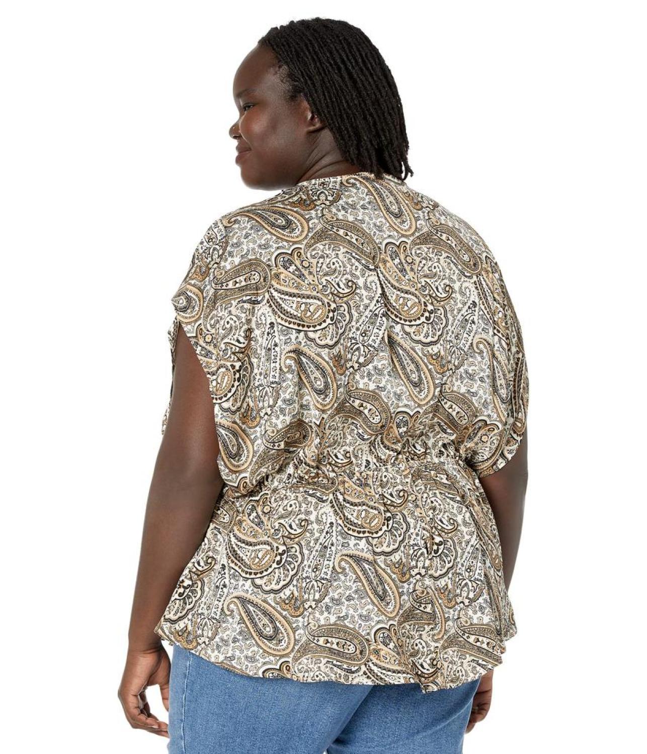 Plus Size Paisley Flounce Hem Top