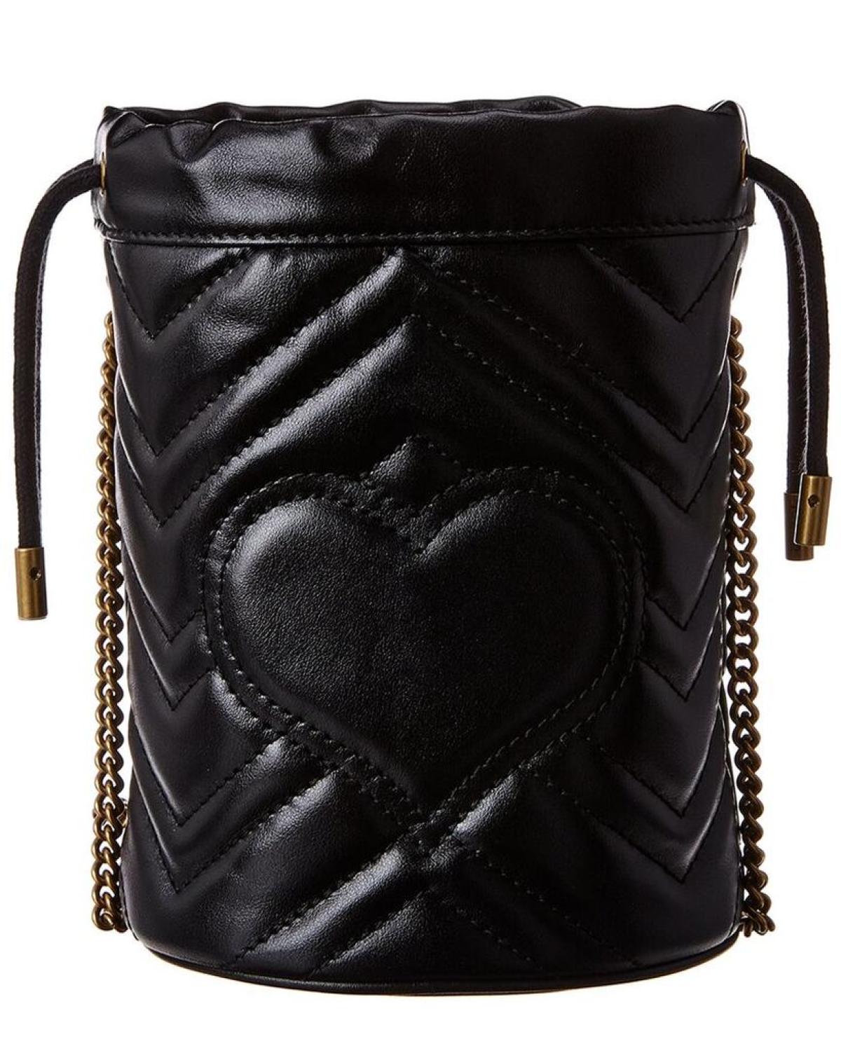 Gg marmont mini leather bucket bag hot sale