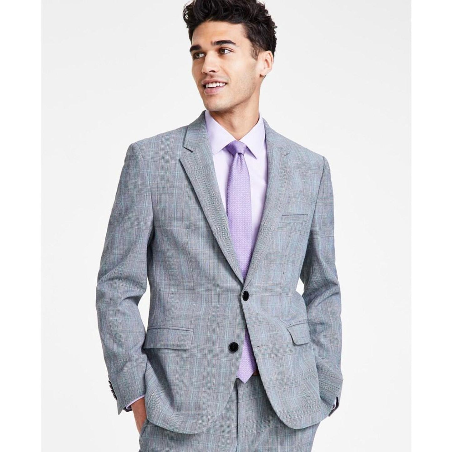 Hugo Boss Men's Slim Fit Gray Plaid Superflex Suit Jacket