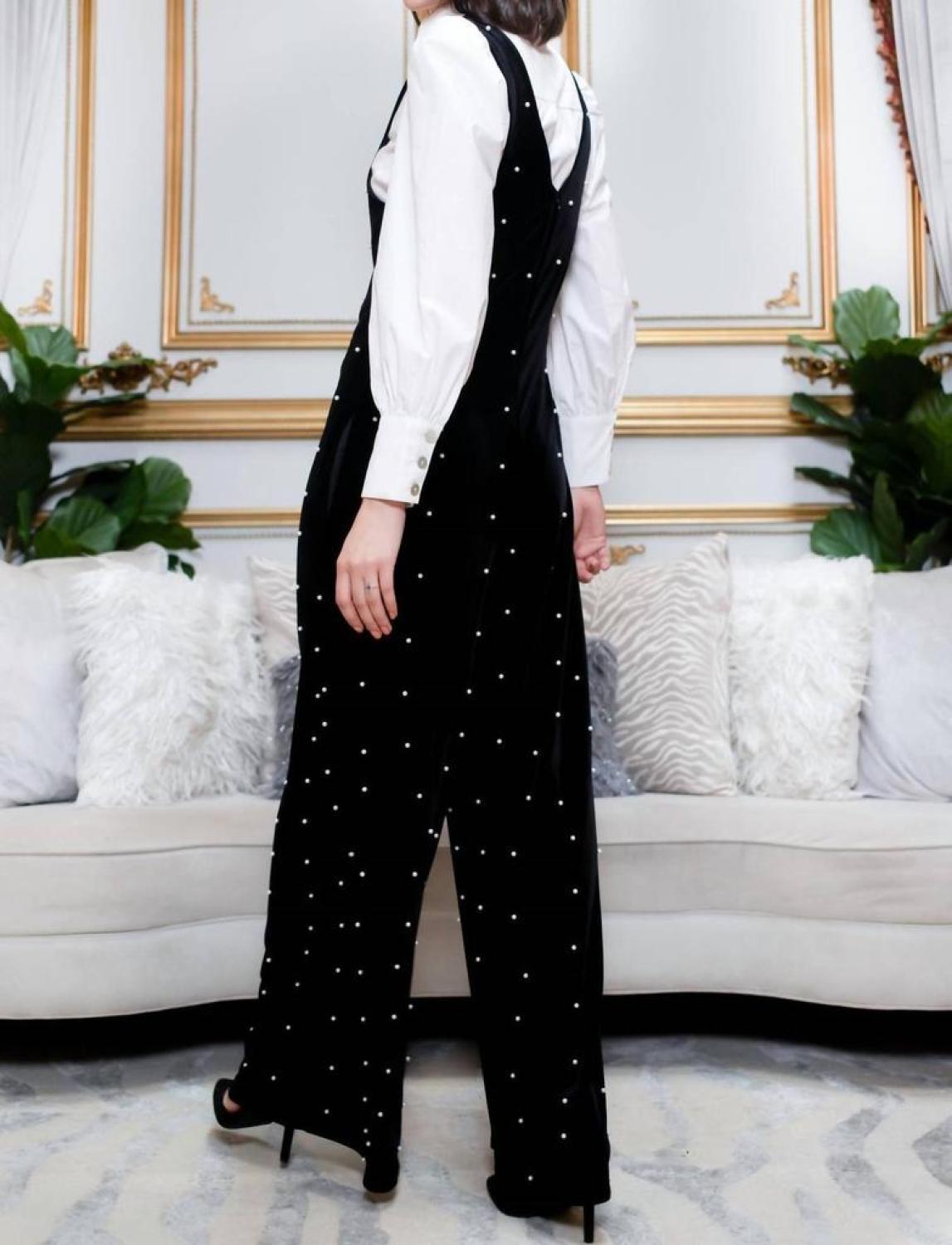 Brewster Jumpsuit In Black Velvet Pearl