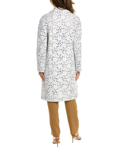 Michael Kors Floral Plonge Leather Balmacaan Jacket